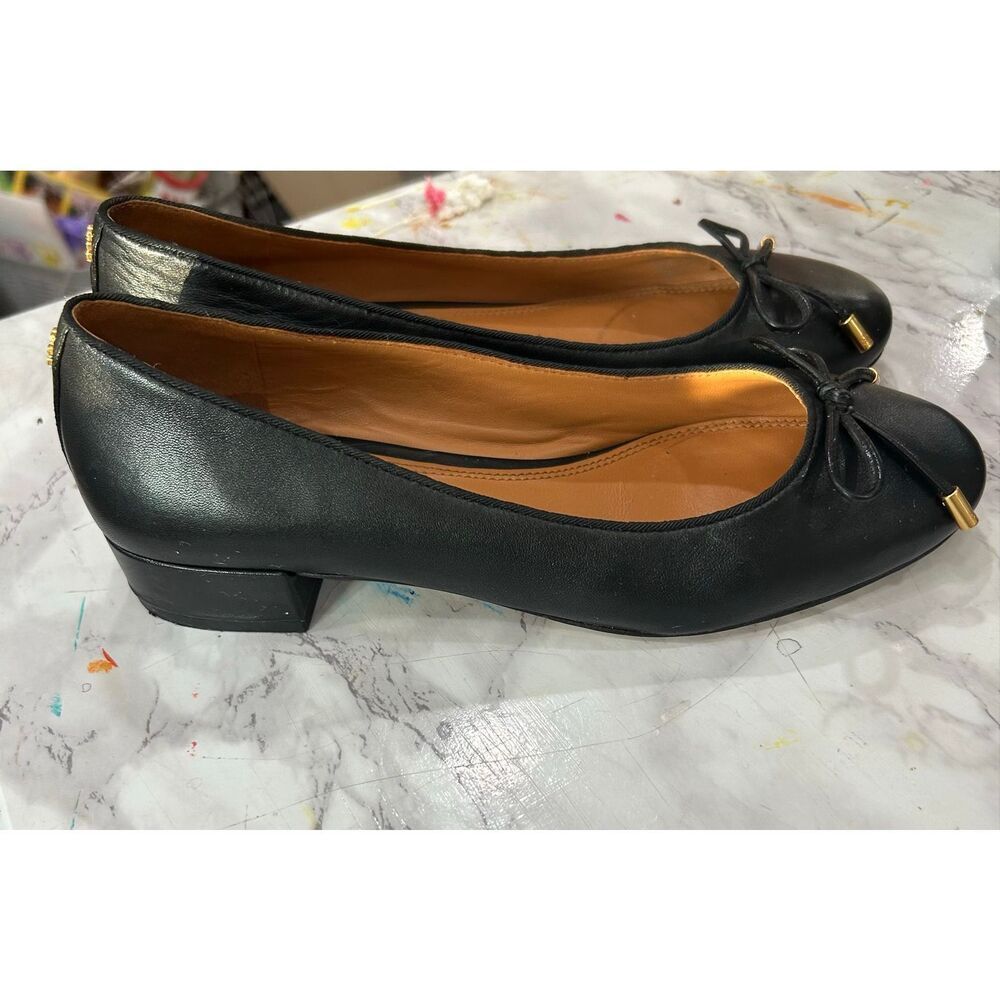 TORY BURCH Brooke Bow 25MM Perfect Black Ballet Nappa Leather Heels Shoes sz 6 - Picture 3 of 5